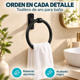 Toallero de aro para baño en aluminio negro con características