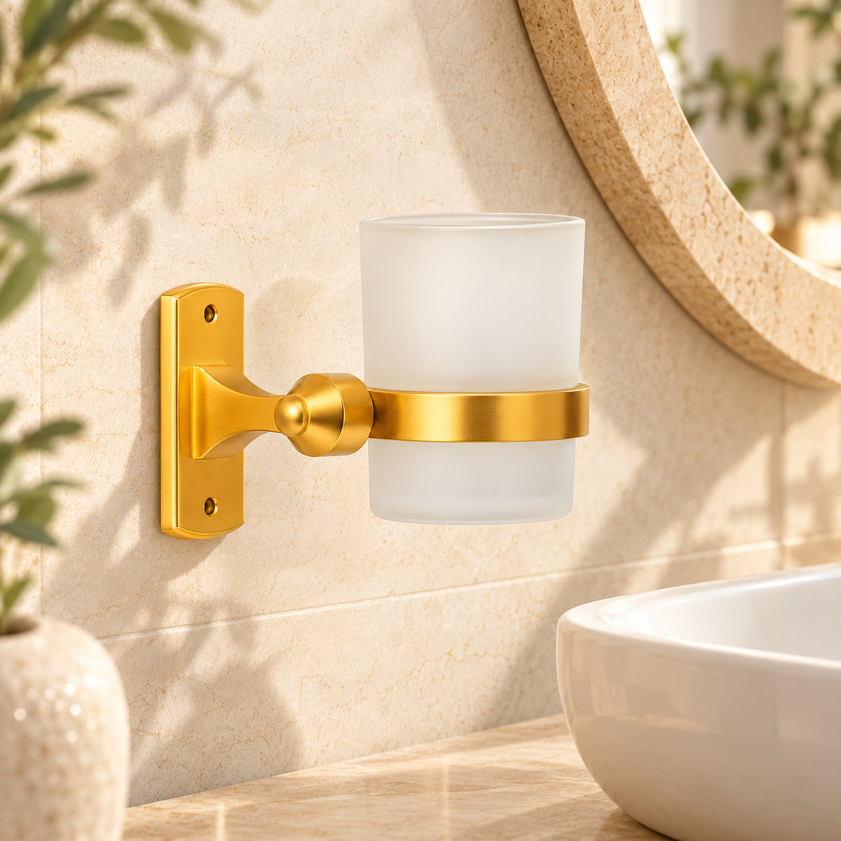 Portavaso para baño en aluminio dorado ambientado