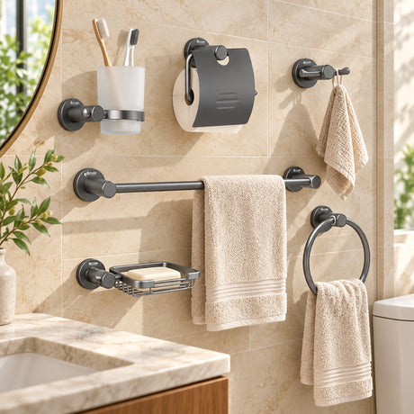 Juego de Accesorios para Baño Gris de 6 Piezas