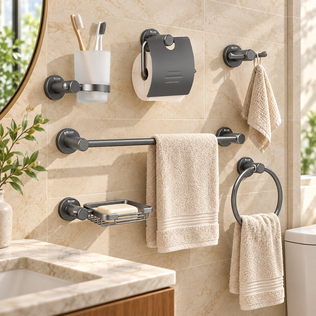 Juego de Accesorios para Baño Gris de 6 Piezas — ambientación