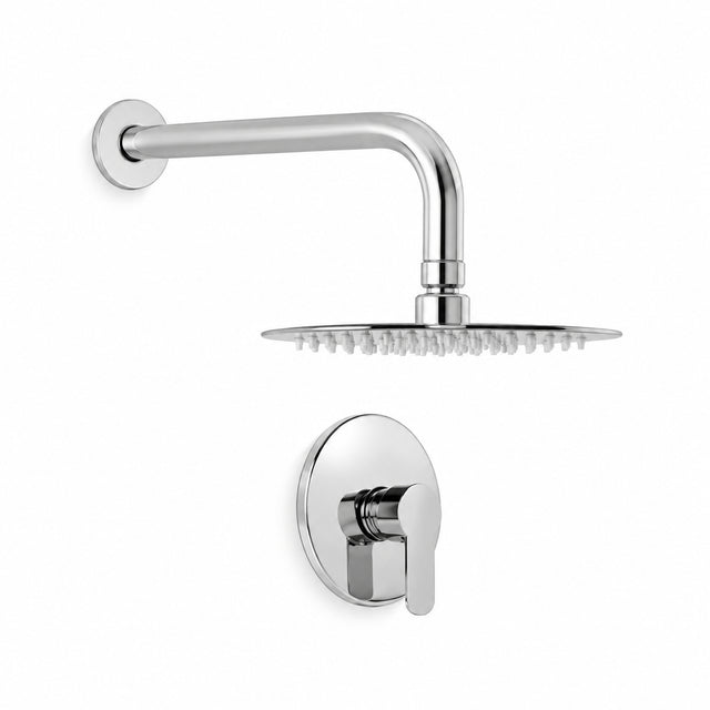 Conjunto de ducha monomando cromado con regadera de 6 pulgadas sobre fondo blanco