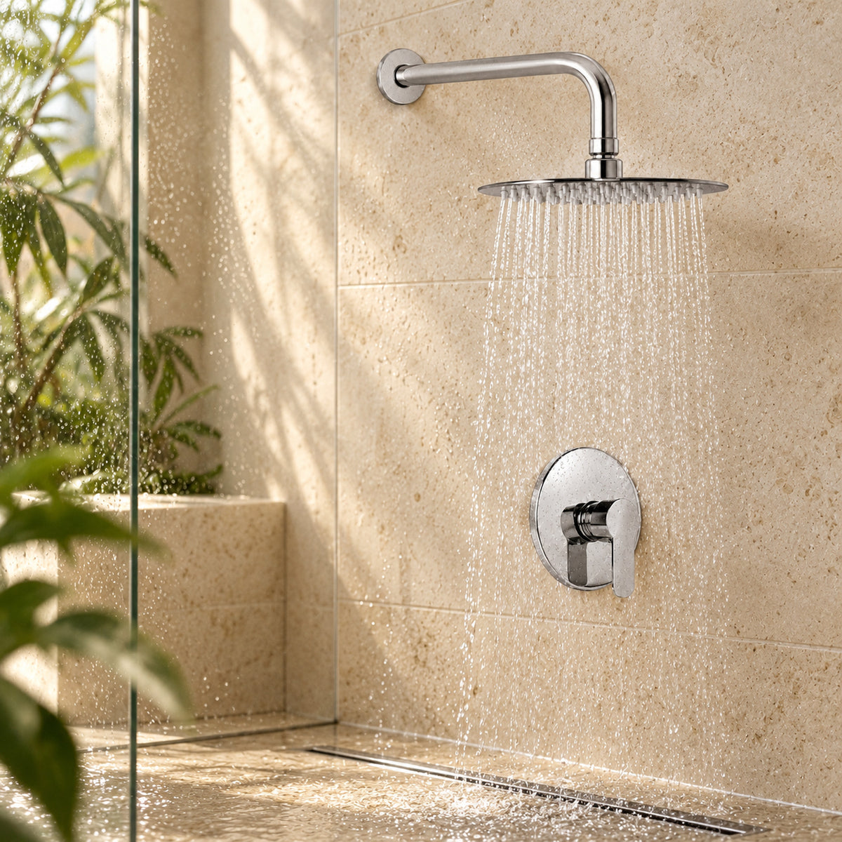 Conjunto de ducha monomando cromado con regadera de 6 pulgadas ambientado
