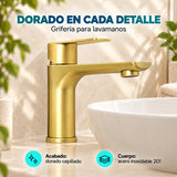 Grifería monomando para lavamanos en dorado cepillado con características