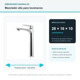 Dimensiones generales verificadas del mezclador alto cromado para lavamanos