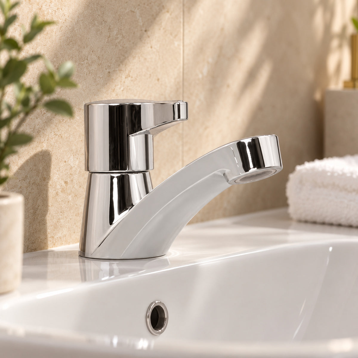 Grifería de lavamanos en ambiente de baño