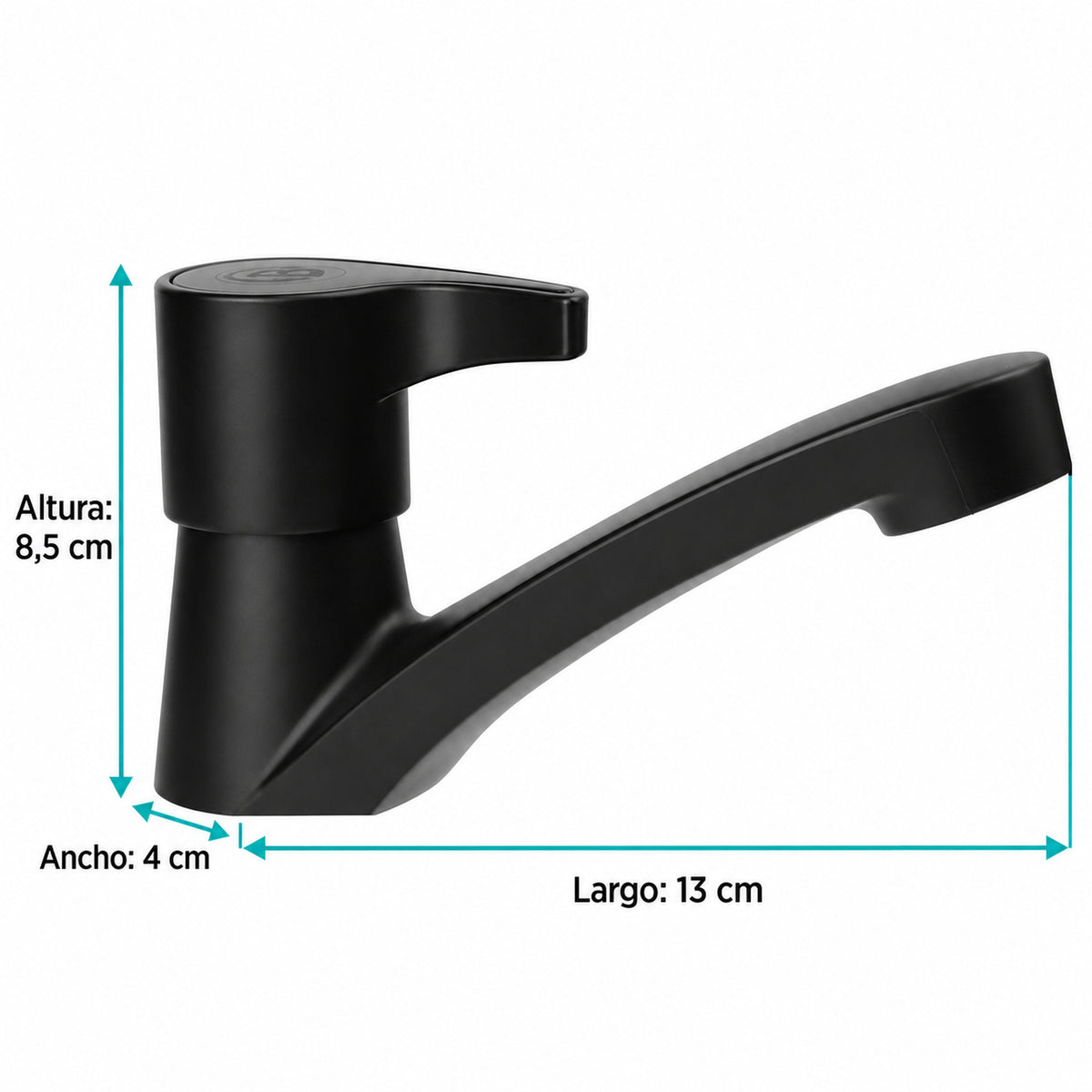 Llave Sencilla Baja para Lavamanos Negro Mate 13 cm — medidas