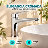 Grifería baja monomando para lavamanos en bronce cromado con características