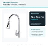 Dimensiones generales verificadas del mezclador extraíble para cocina