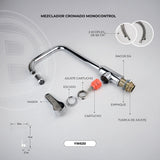 Mezclador Monocontrol Alto Cromado con Acoples de 60 cm - foto oficial 3