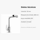 Datos técnicos verificados del mezclador monomando cromado