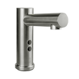 Grifería automática de sensor en acero inoxidable satinado, vista frontal