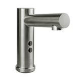 Grifería automática de sensor en acero inoxidable satinado, vista frontal