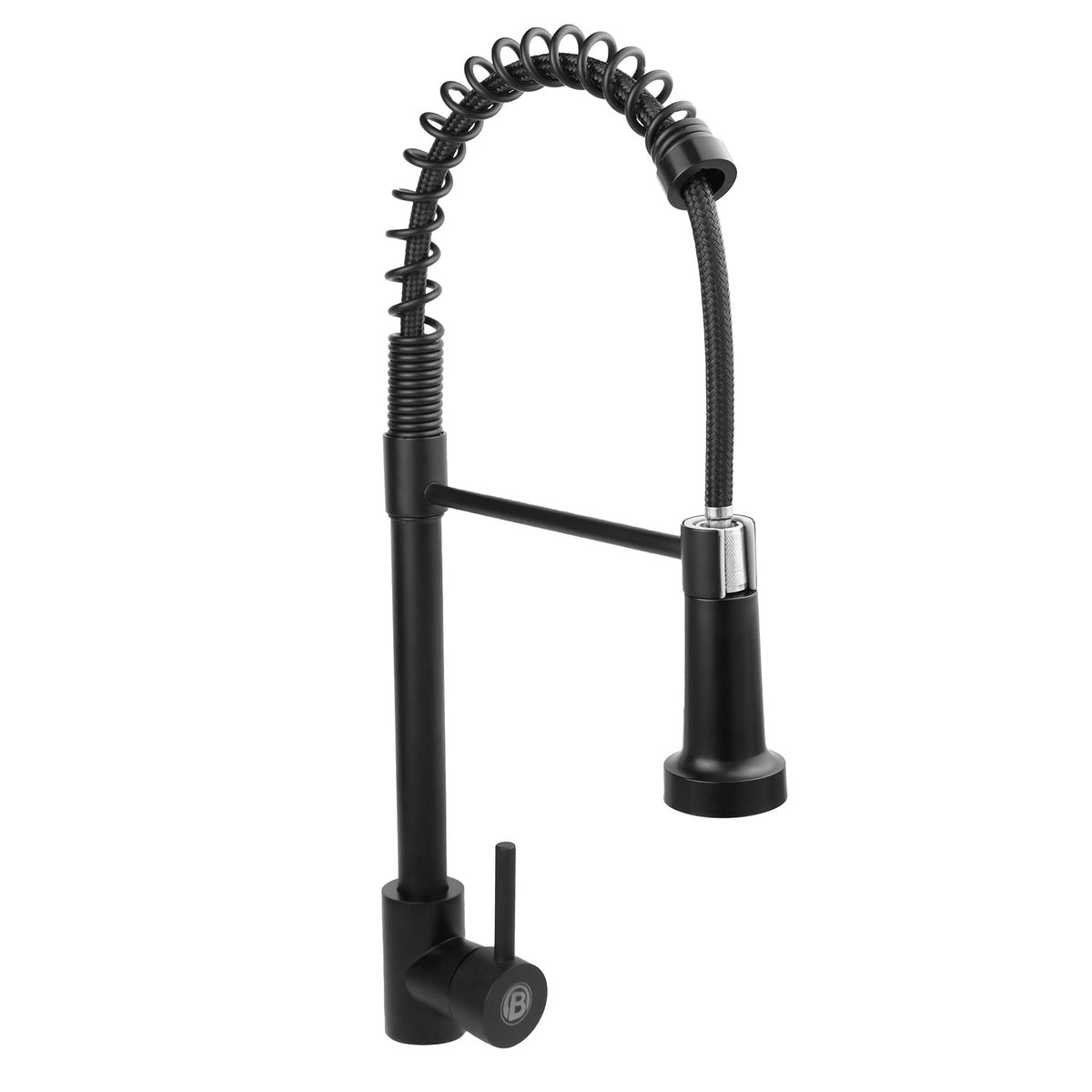 Mezclador Monocontrol Espiral para Lavaplatos Negro Mate en fondo blanco