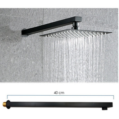 Brazo para Ducha Cuadrado Negro Mate 40 cm en Aluminio para Regadera de Pared