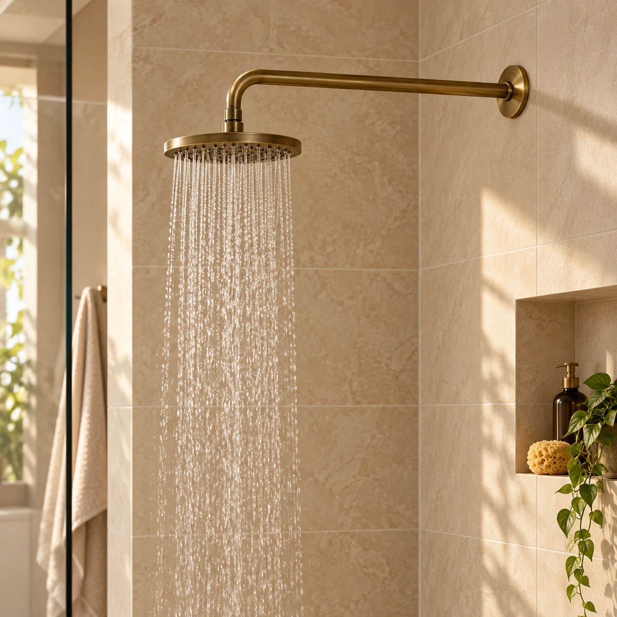 Tubo De Extensión Para Ducha Bronce De 40 Cm Con Escudo: instalado en ducha