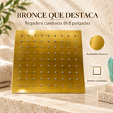 Detalle comercial de regadera cuadrada color bronce