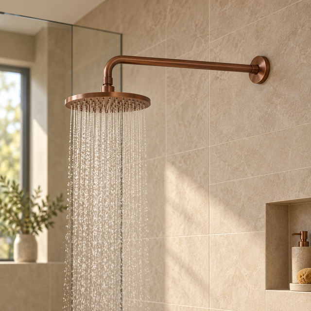 Tubo De Extensión Para Ducha Cobre De 40 Cm Con Escudo: instalado en ducha
