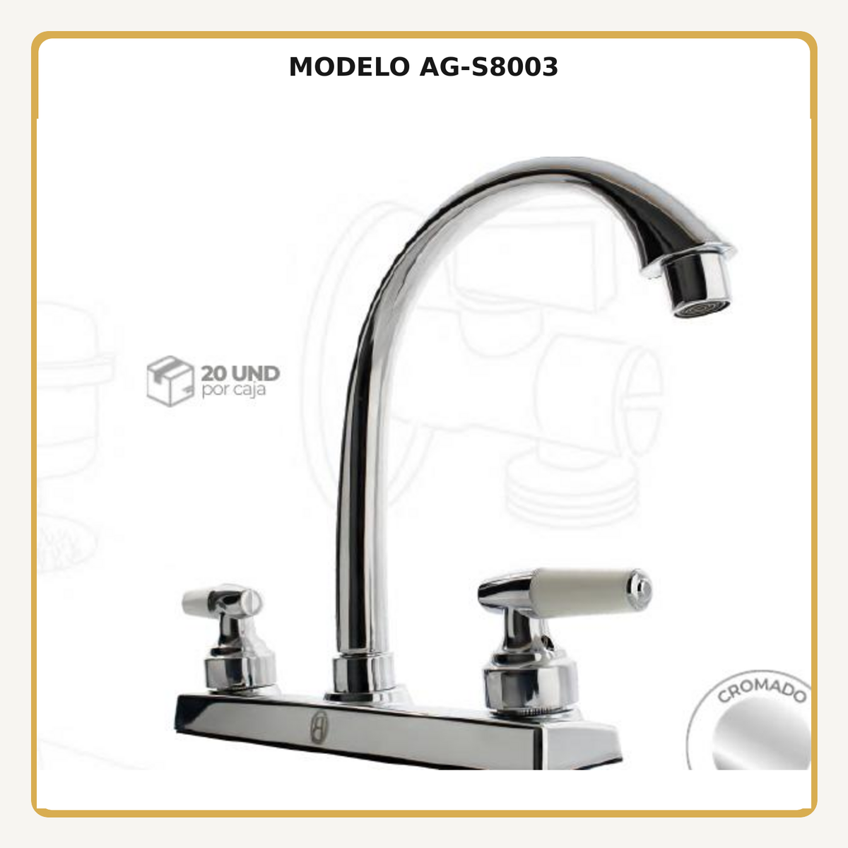 Mezclador de cocina 8 pulgadas en ABS cromado con manijas palanca, vista ampliada del modelo AG-S8003