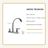 Mezclador de cocina 8 pulgadas en ABS cromado con manijas palanca, medidas y datos técnicos