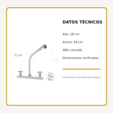 Mezclador de cocina 8 pulgadas en ABS cromado con manijas cruceta, medidas y datos técnicos