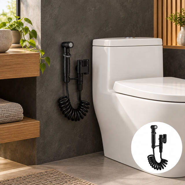Ducha bidet negra, ambientación amplia