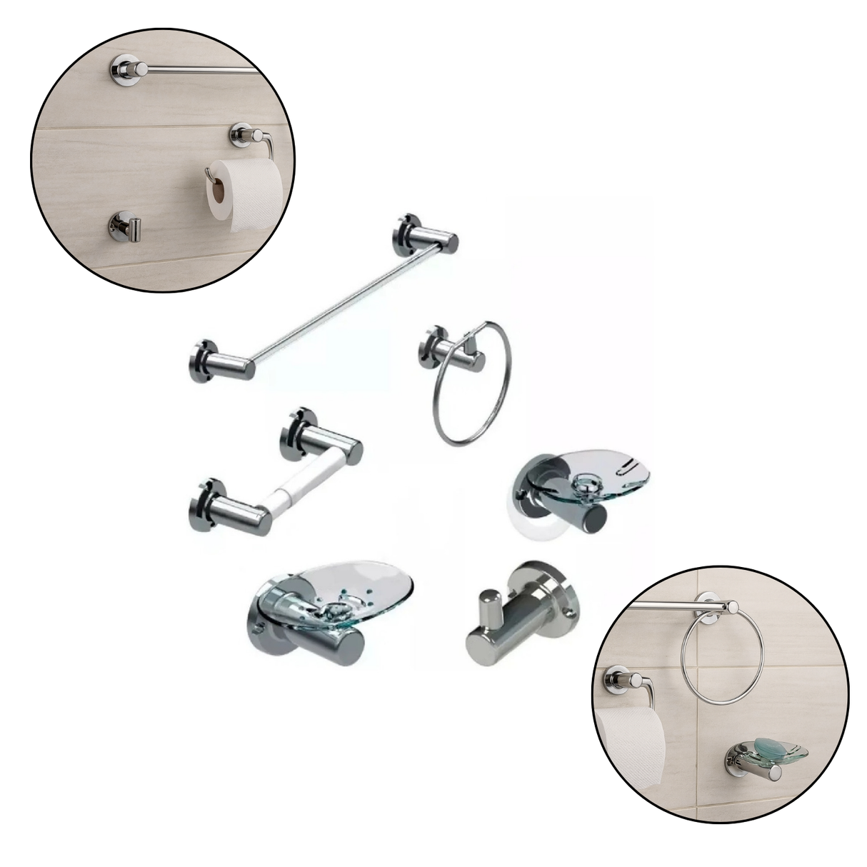 Juego 6 Piezas Cromadas Para Baño Lujoso