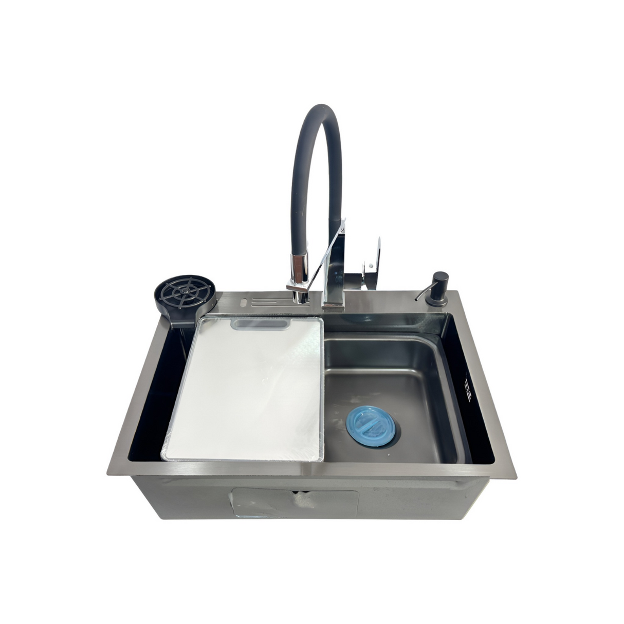 Lavaplatos Negro Mate 60X45 Acero Inoxidable Con Griferia Extraible