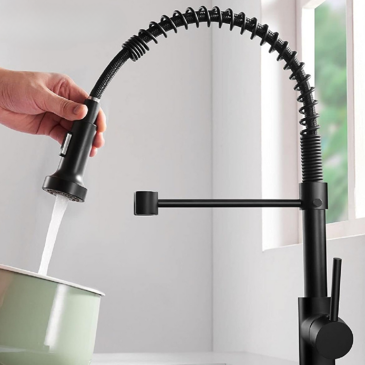 Llave Lavaplatos Monocontrol Extensible Negro Para Cocina Acabado Mate