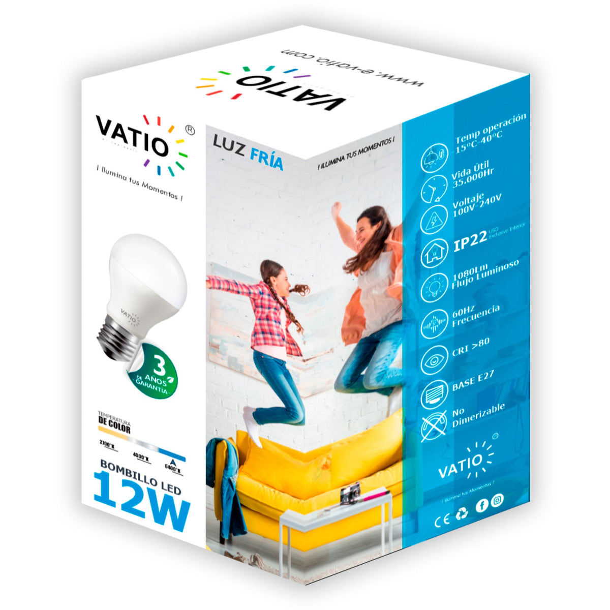 Bombillo LED 12 W E27 Luz Fría De 60 mm — empaque de la unidad