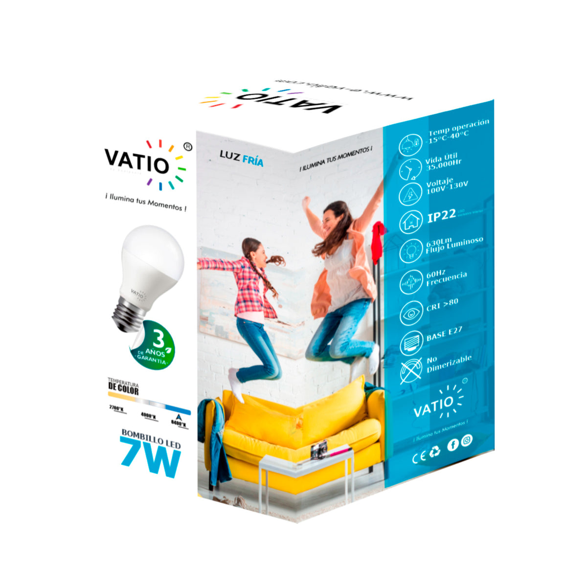 Bombillo LED De 7 W E27 Luz Fría — empaque original de la unidad