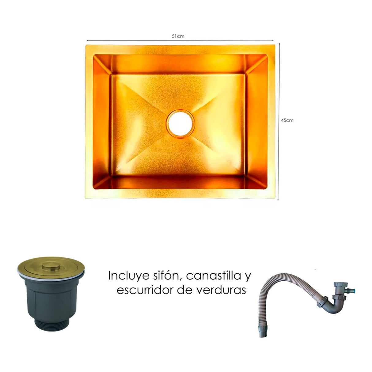 Combo Lavaplatos 51*45cm+griferia Lvp 7 Oro Cepillado+acc