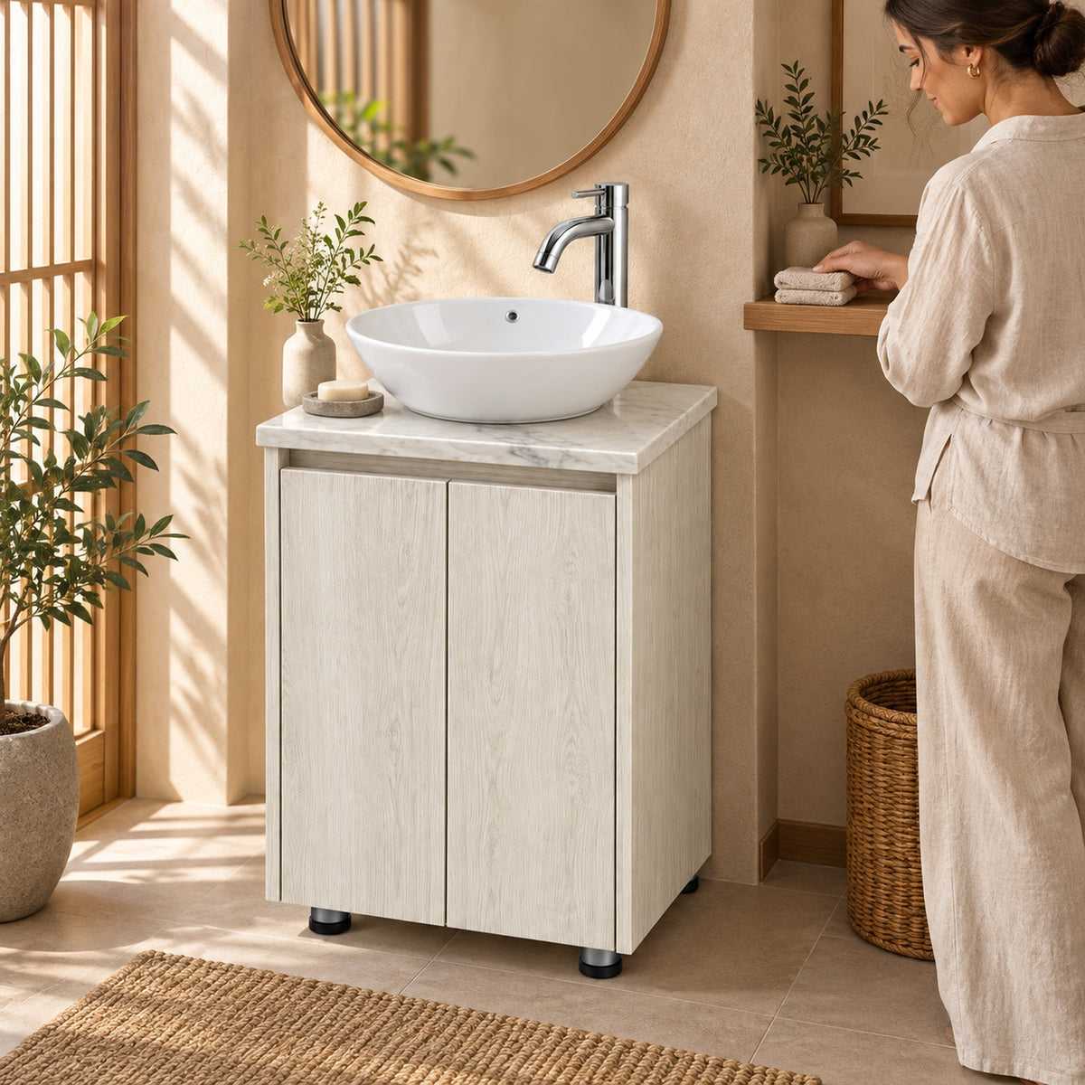 Combo Mueble De Baño RH Con Lavamanos En Mármol 38 X 35 Cm - Vista Cercana Ambientada