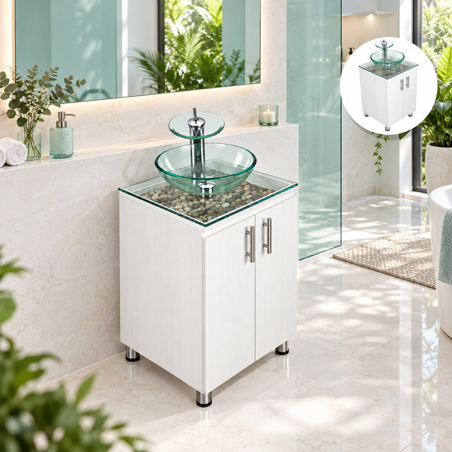 Combo Mueble De Baño RH Con Lavamanos De Vidrio Y Piedras 50 X 40 Cm - Portada Ambientada