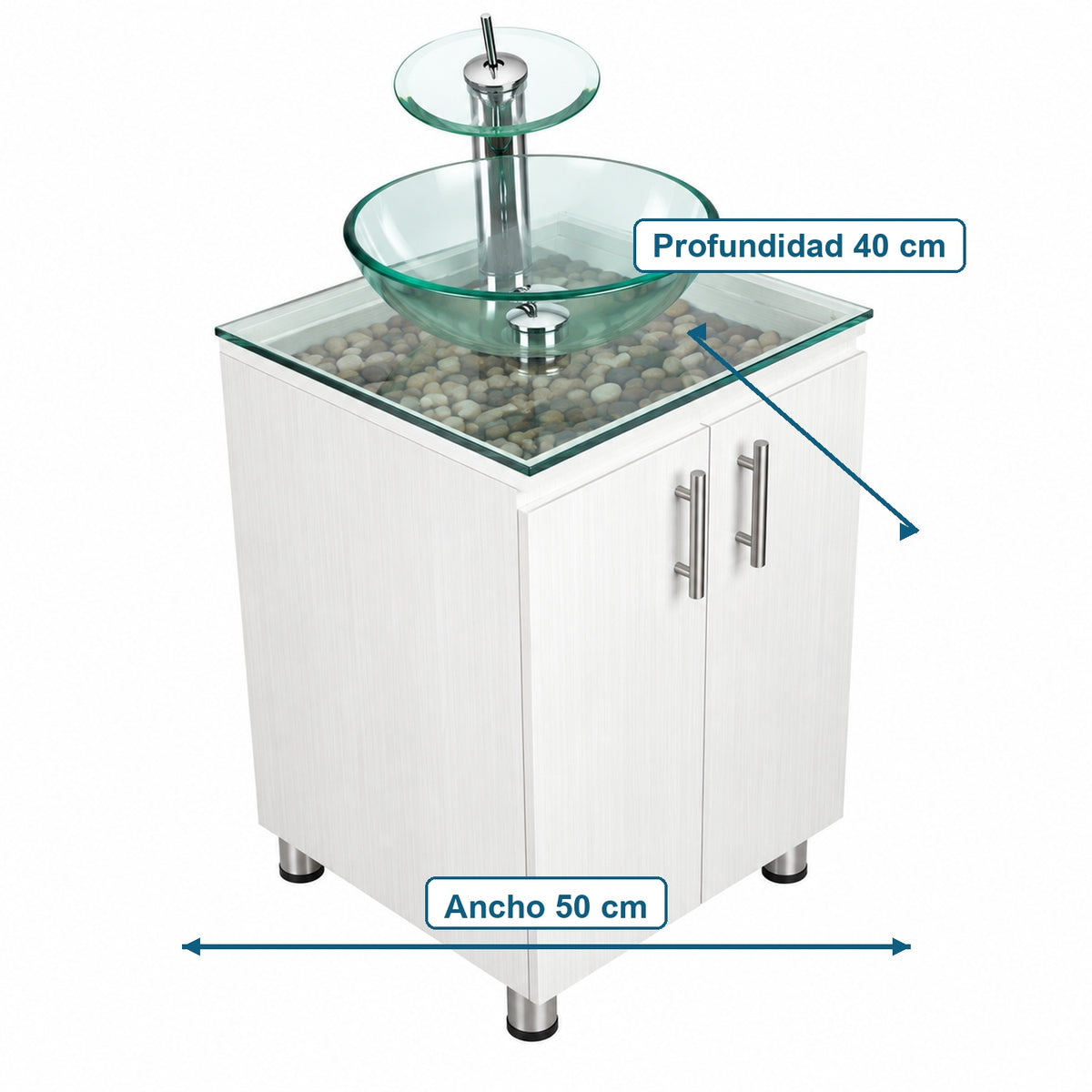 Combo Mueble De Baño RH Con Lavamanos De Vidrio Y Piedras 50 X 40 Cm - Medidas Del Producto