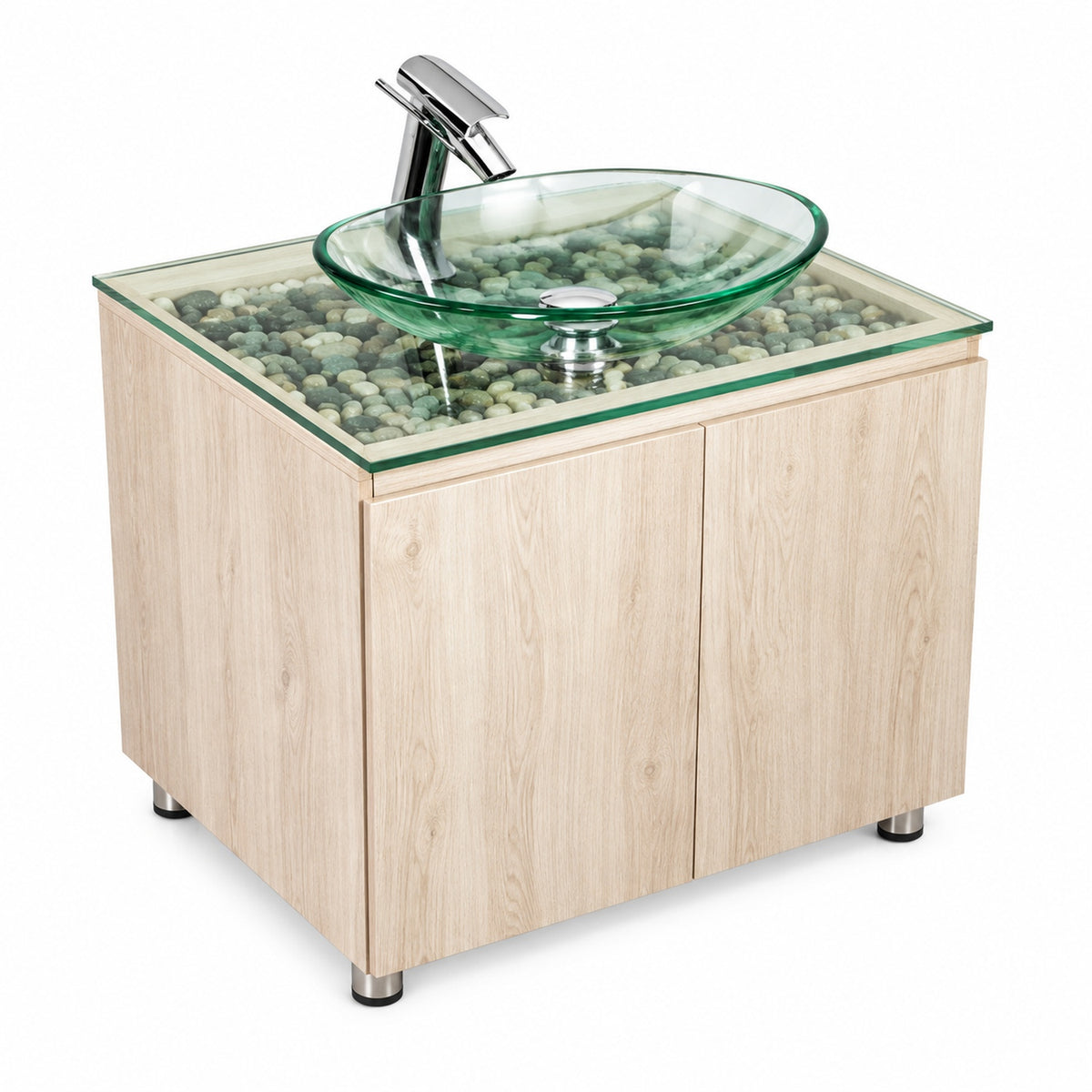 Combo Mueble De Baño RH Con Lavamanos De Vidrio Y Piedras 60 X 47 Cm - Producto En Fondo Blanco
