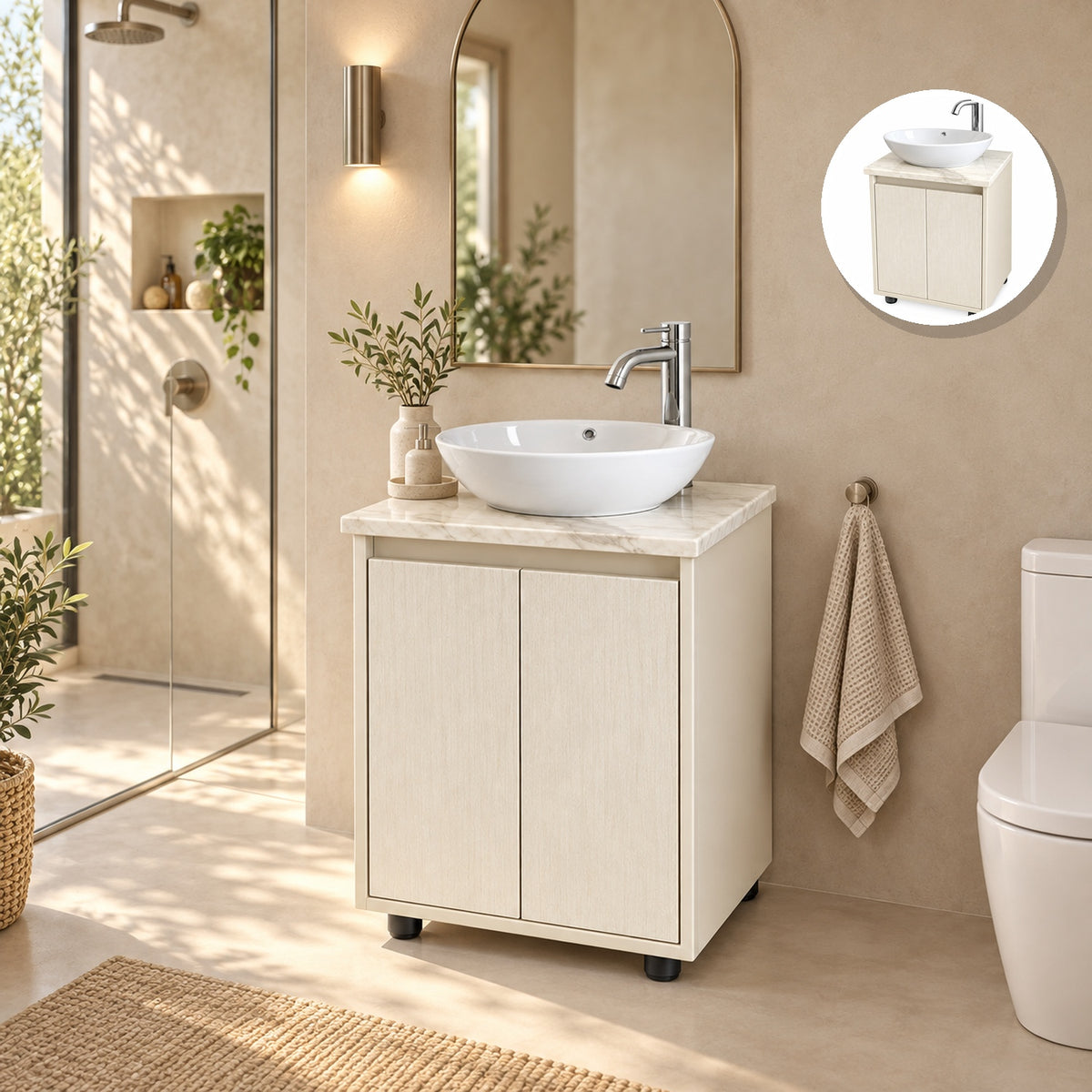 Combo Mueble De Baño RH Beige Con Lavamanos En Mármol 50 X 40 Cm - Portada Ambientada
