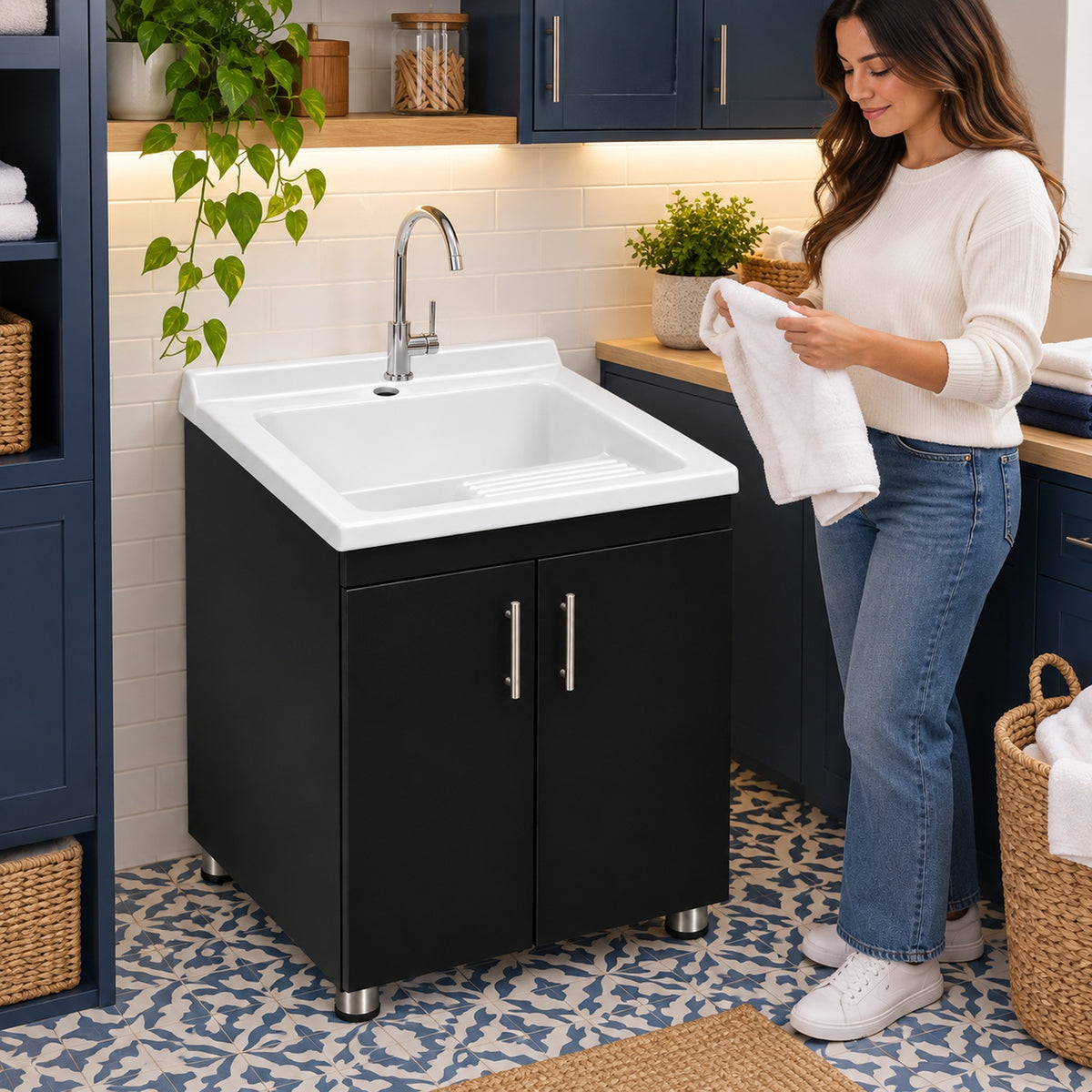 Mueble RH Para Lavadero Con Lavadero Blanco 50 X 35 Cm - Vista Cercana Ambientada