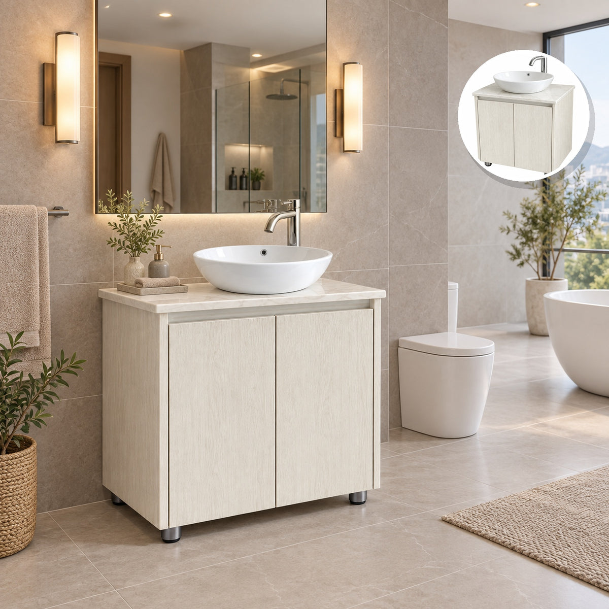 Combo Mueble De Baño RH Beige Con Lavamanos En Mármol 60 X 47 Cm - Portada Ambientada