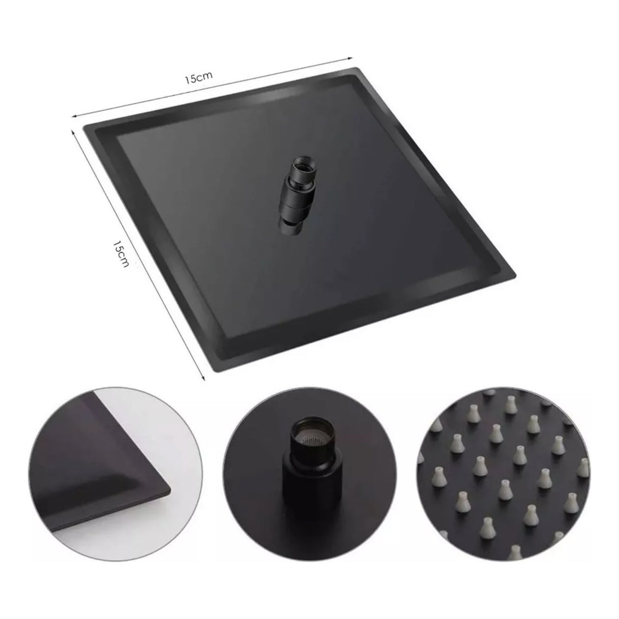 Kit Ducha Cuadrada De 15cm + Monocontrol Cuadrado Negro Mate