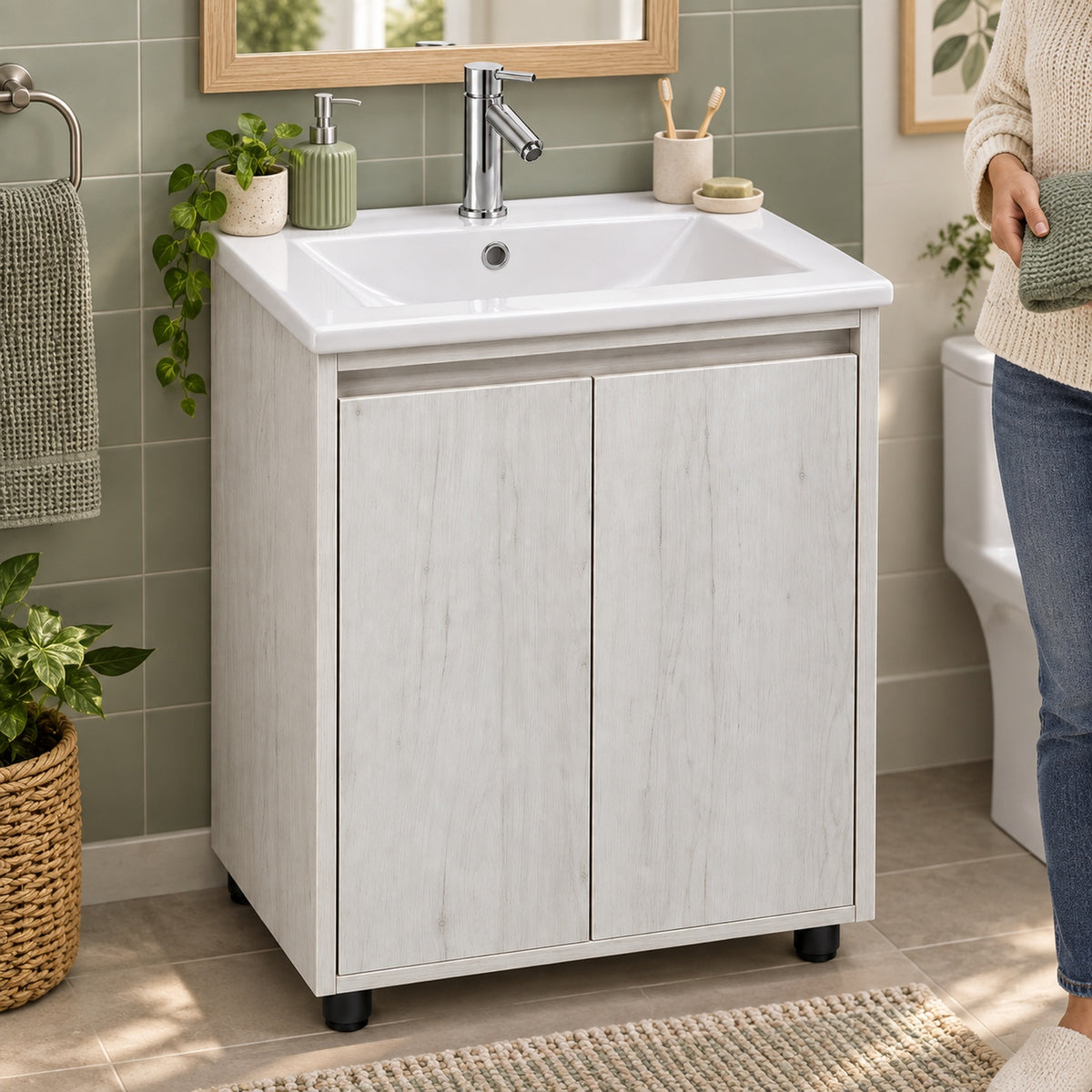 Combo Mueble De Baño RH Con Lavamanos Cerámico 41 X 41 Cm - Vista Cercana Ambientada