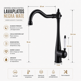 Grifería Lavaplatos Fenix Negro 26.5 cm Alto