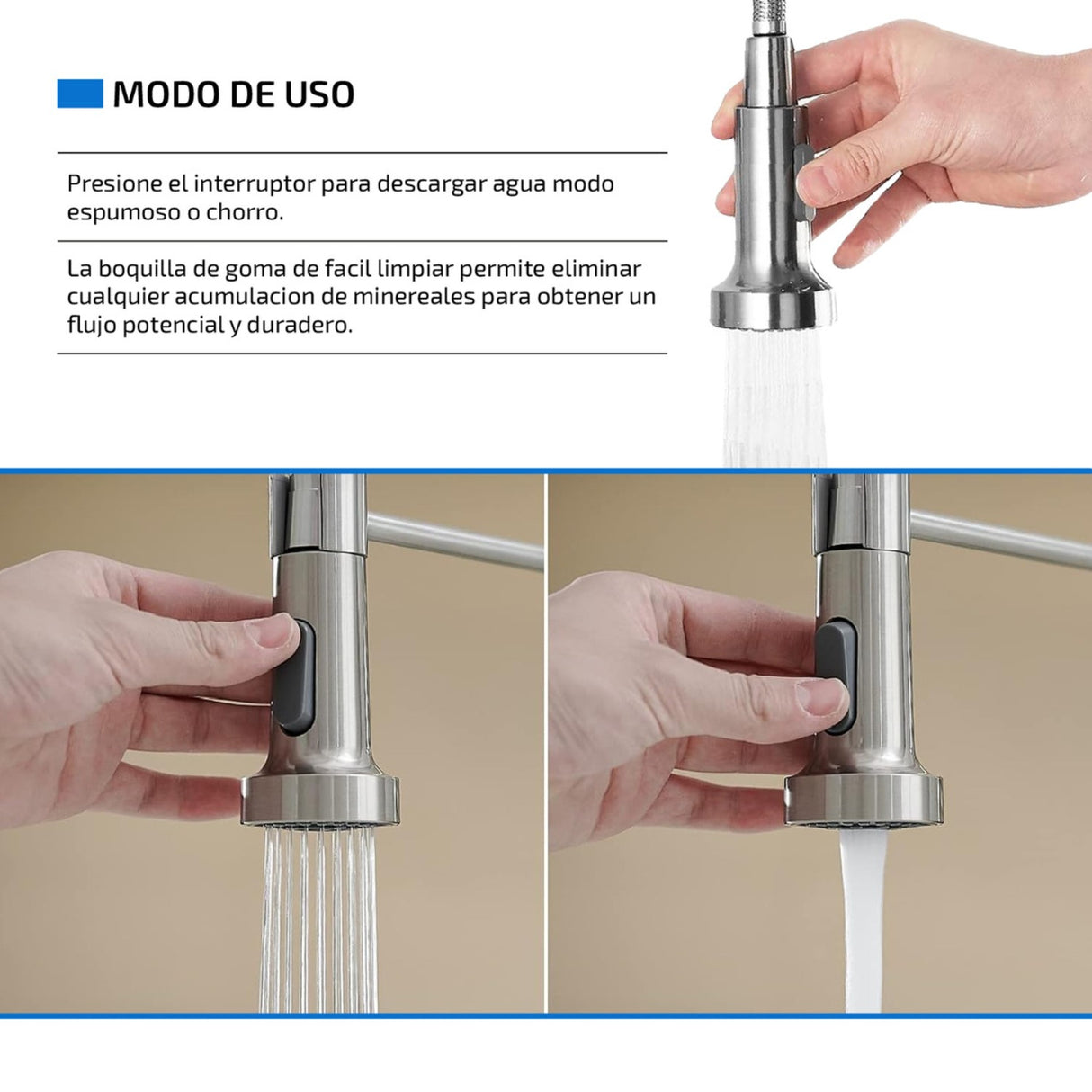 Llave Lavaplatos Monocontrol Extensible Negro Para Cocina Acabado Mate