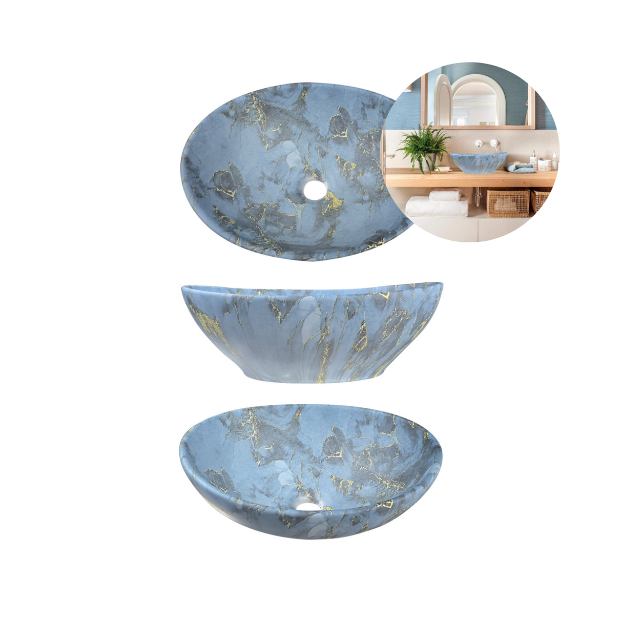 Lavamanos De Sobreponer Canoa Blue/gold