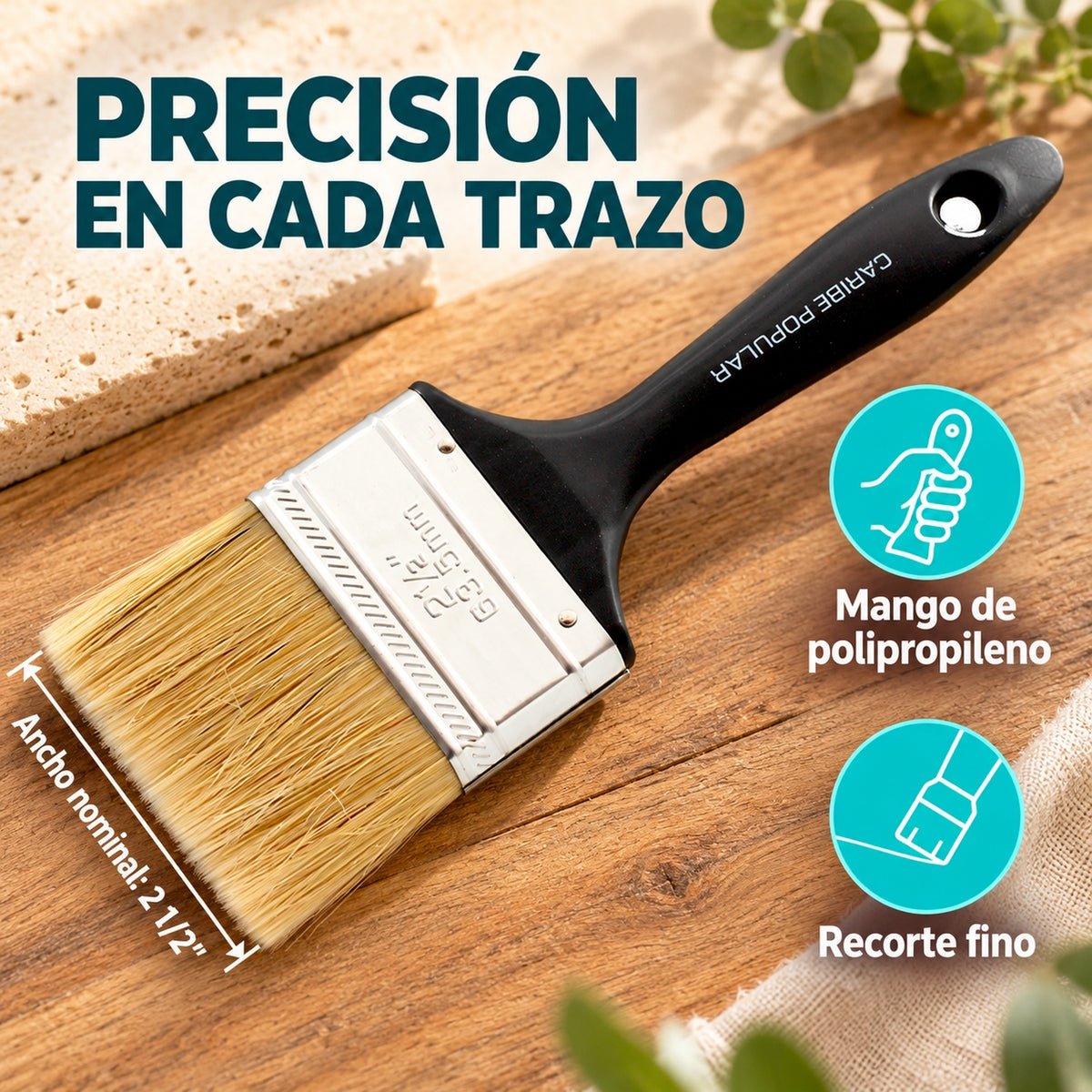 Brocha Popular Negra De 2 1/2 Pulgadas — características y ancho nominal