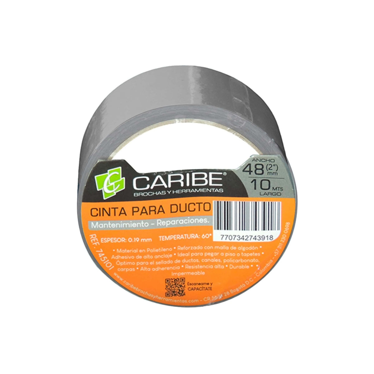 Cinta Para Ducto Gris De 48 mm × 10 m — producto sobre fondo blanco