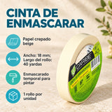 Cinta De Enmascarar Beige De 18 mm × 40 Yardas — material, presentación y características