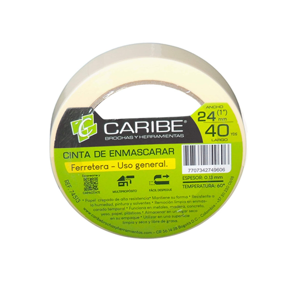 Cinta De Enmascarar Beige De 24 mm × 40 Yardas — producto sobre fondo blanco