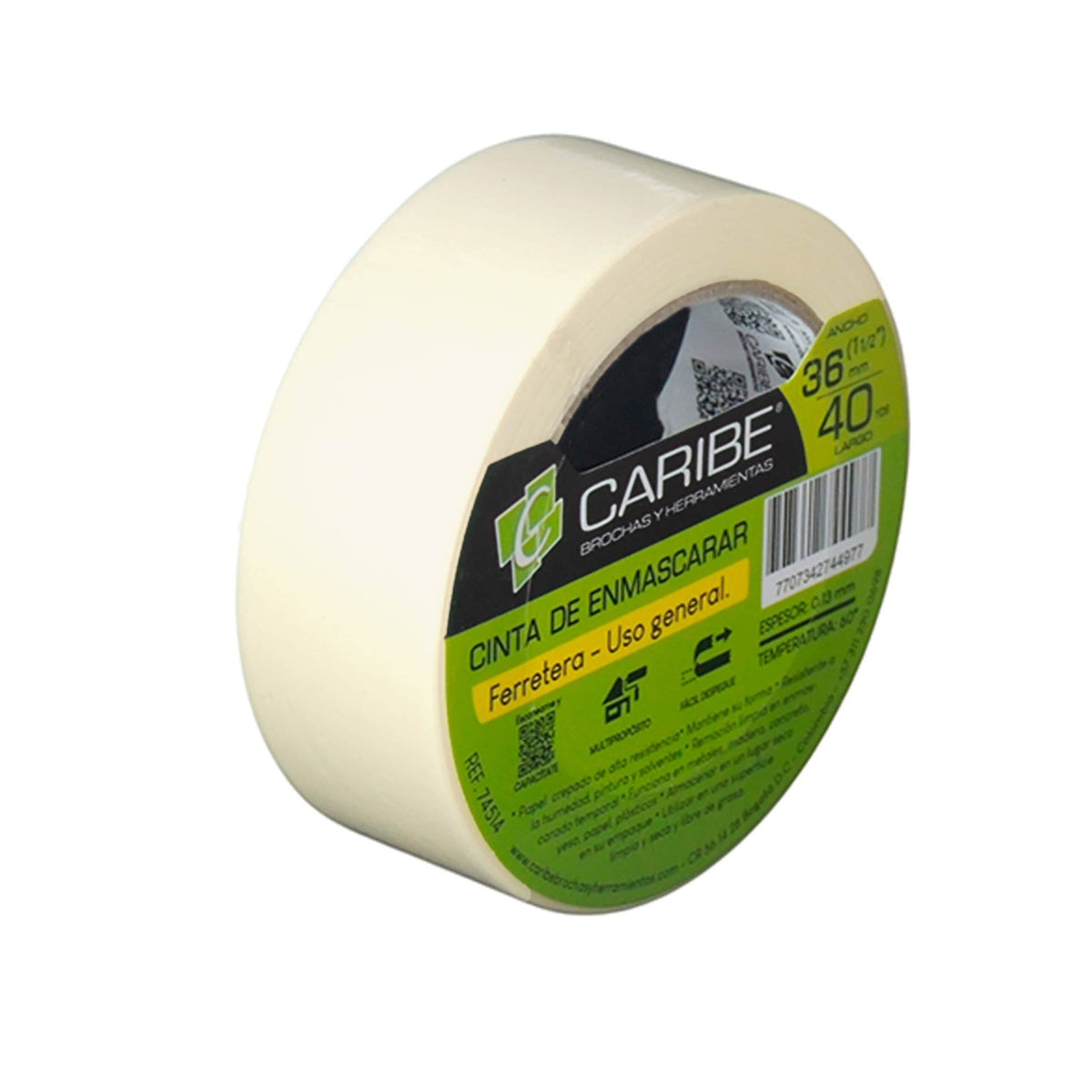 Cinta De Enmascarar Beige De 36 mm × 40 Yardas — producto sobre fondo blanco