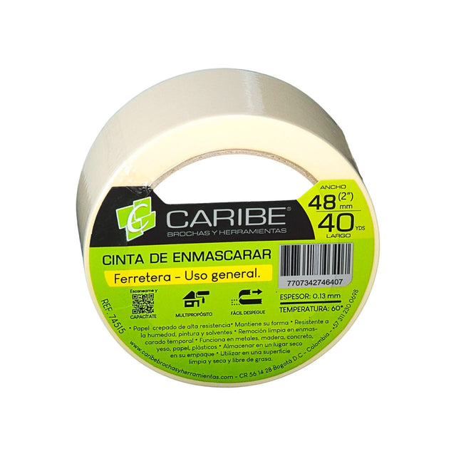 Cinta De Enmascarar Beige De 48 mm × 40 Yardas — producto sobre fondo blanco