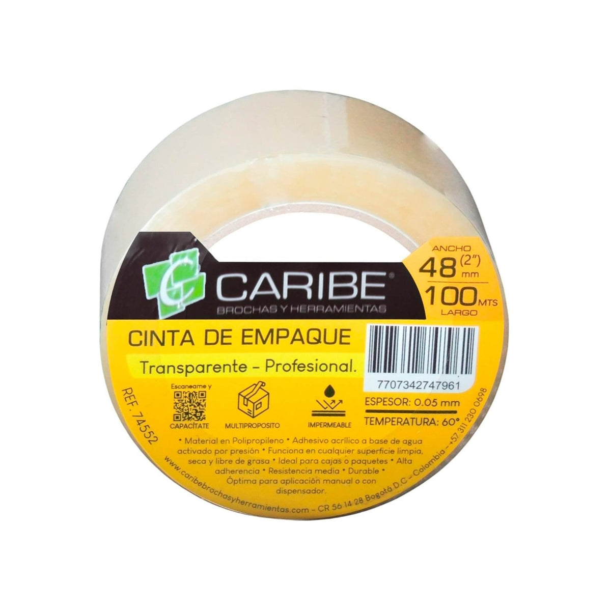 Cinta De Empaque Transparente De 48 mm × 100 m — producto sobre fondo blanco